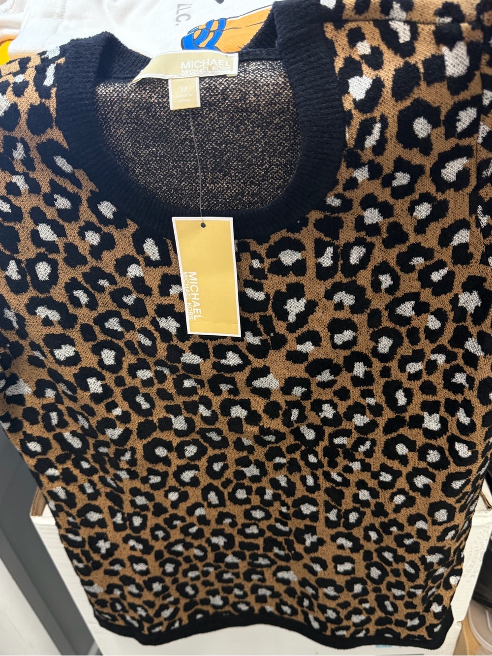 Michael Kors Leopard Print Knit Top - Black, Brown & White